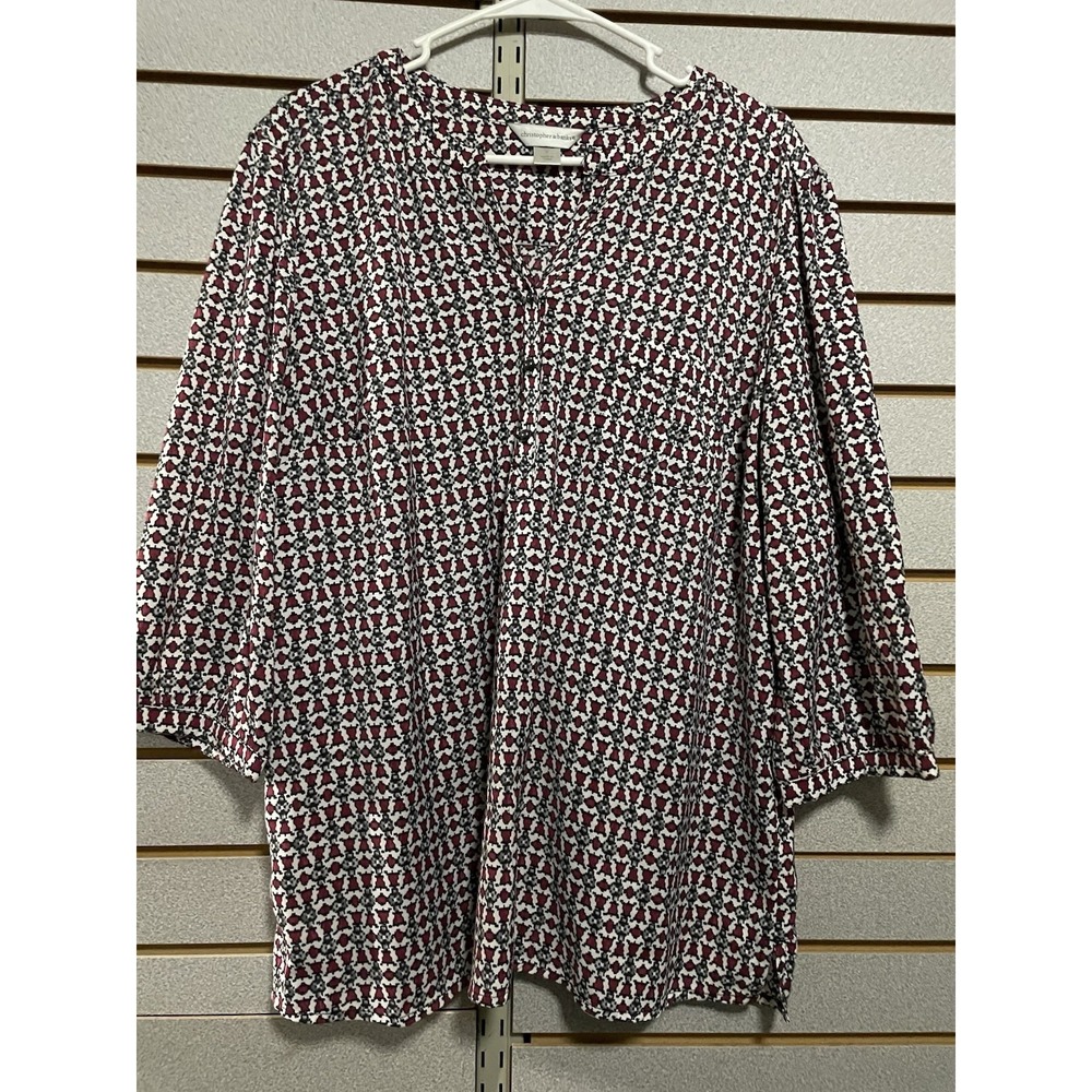 Christopher & Banks Large 3/4 Sleeve‎ Blouse Dress Shirt Top Half Button Pocket